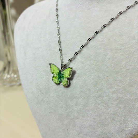 Yeşil Kelebek Kolye – Paslanmaz Çelik Zincir, 5 gr