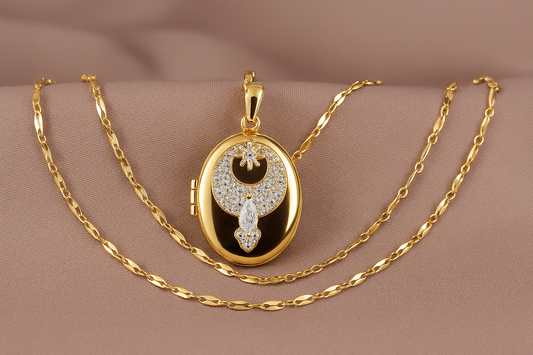 14 Ayar Altın Kaplama Oval Açılabilir Kolye – Zarafet ve Işıltının Buluşması