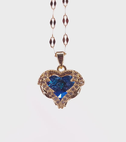 Kalp Şeklinde Mavi Taşlı Zarif Kolye